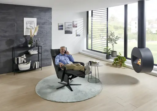 Sessel - Größe L, Relaxfunktion, Leder Anthrazit