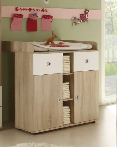 Wickelkommode- Eiche Dekor, Weiß