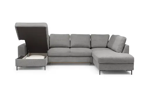 Wohnlandschaft - Longchair links mit 2-Sitzer und Ecke rechts, Stoff, Grau