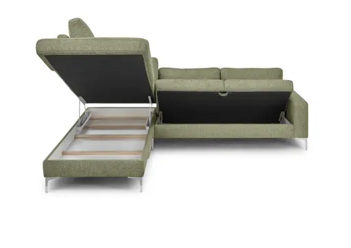 Ecksofa CALM 2.0 - Ecke links mit 2,5-Sitzer, Schlaffunktion mit Bettkasten, Stoff, Dunkelgrün