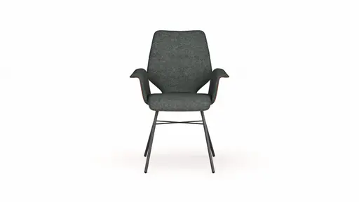 Armlehnstuhl Penthouse - Stoff, Steingrau, Leder, Cognac, 4 Fuß, Anthrazit