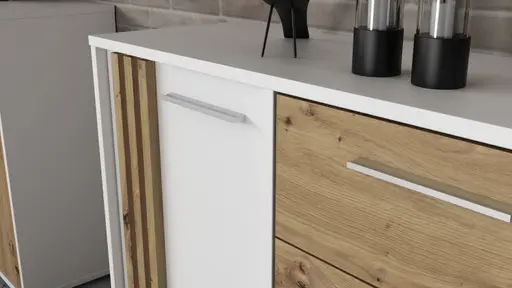 Kommode FLORISS- Weiß, Eiche Dekor