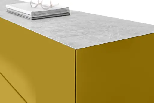 Lowboard - B ca. 181 cm, Goldgelb, Keramikoptik
