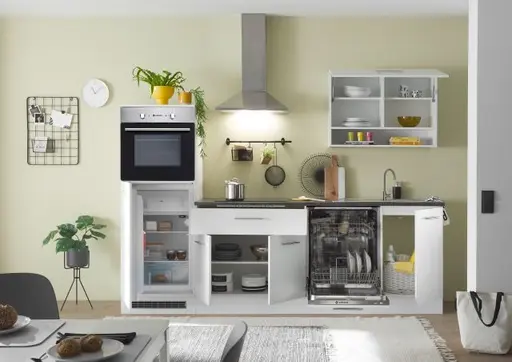 Küchenblock- inkl. E-Geräte, B ca. 260 cm, Weiß Matt