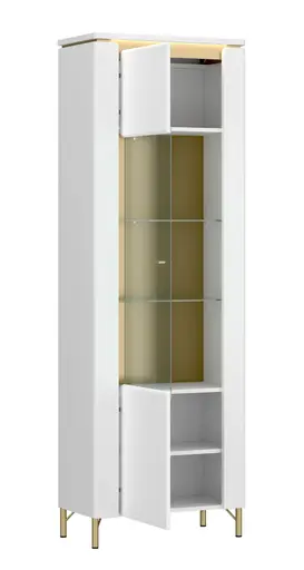 Vitrine - mit Beleuchtung, Alpinweiß, Goldfarben, Weiß Hochglanz
