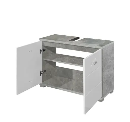 Waschbeckenunterschrank- B ca. 80 cm, Betonoptik, Weiß