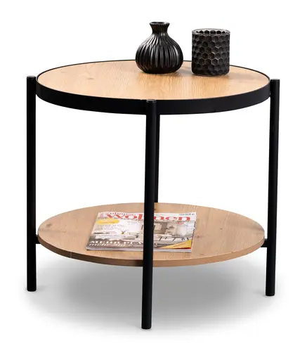 Beistelltisch - Ø/H ca. 52x45 cm, Artisan Eiche Nachbildung, Schwarz