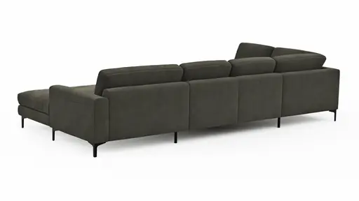 Wohnlandschaft Oviedo - Ecke links mit 2-Sitzer und Longchair rechts, Stoff, Braungrün