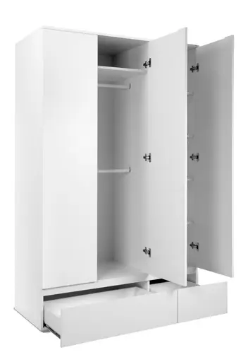 Kleiderschrank- 3-türig, Weiß, Matt