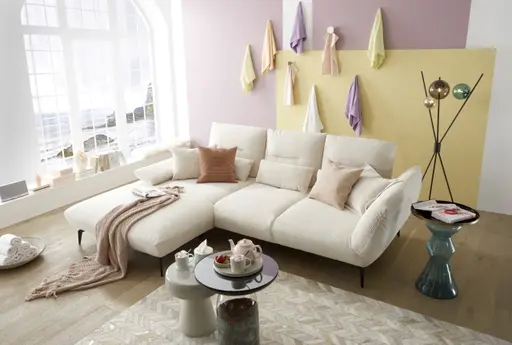 Ecksofa PAYTON - Ecke links, 2-Sitzer, Stoff, Creme