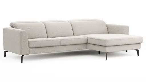 Ecksofa Rafaela 2.0 - 2,5-Sitzer mit Longchair rechts inkl. Kopfteilverstellung, Stoff, Champagner