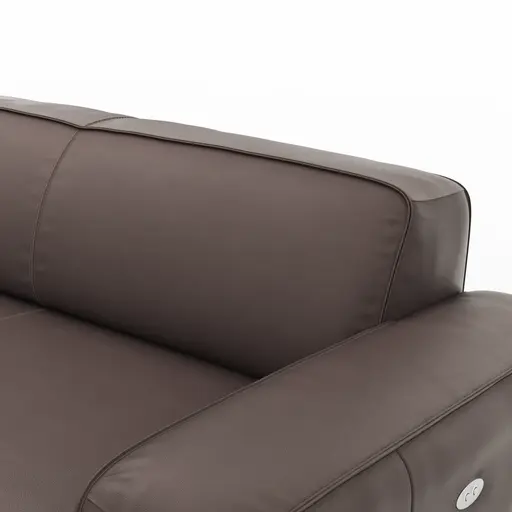 Ecksofa Denver - Longchair links, groß mit 2,5 Sitzer, inkl. Sitzvorzug (motorisch), Leder, Mocca