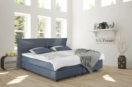 Boxspringbett Hatu - Liegefläche ca. 180x200 cm, Stoff, Blau