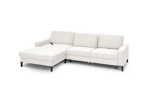 Ecksofa CALM MOVE 2.0 - Longchair links mit 2,5-Sitzer, Schlaffunktion, Feincord, Weiß
