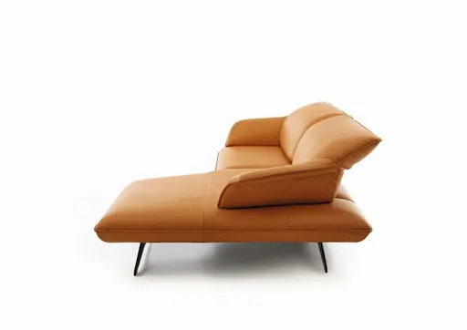 Ecksofa - 1-Sitzer mit Longchair rechts, Kopfteil/Sitztiefe verstellbar, Leder, Gold