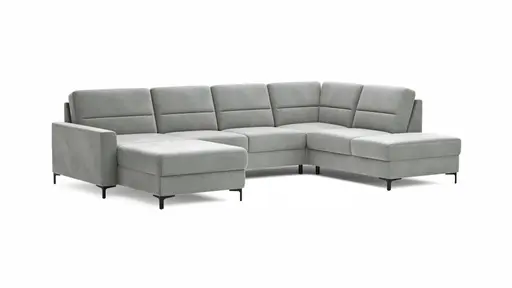 Wohnlandschaft Merlos H - Longchair links und 2,5-Sitzer mit Ecke rechts inkl. Relaxfunktion (motorisch), Stoff, Grau