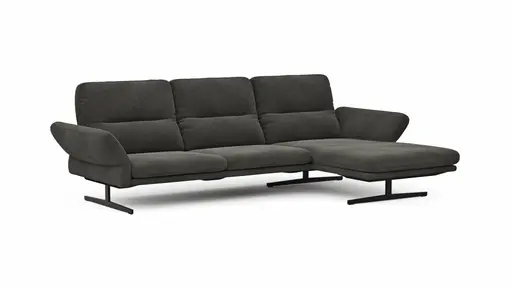 Ecksofa Alexander -  3-Sitzer mit Longchair rechts inkl. Kopfstütze/Armlehne verstellbar, Stoff, Braungrün