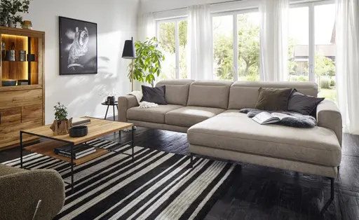 Ecksofa Rockport B - 2,5-Sitzer mit Longchair rechts inkl. Kopfteil verstellbar und Sitztiefe verstellbar (motorisch), Stoff, Khaki