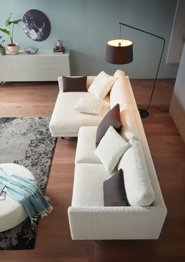 Ecksofa Cuneo - Longchair links, 2-Sitzer, Boucle, Creme