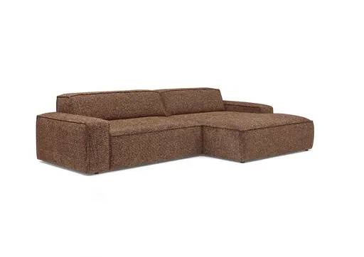 Ecksofa - 2-Sitzer mit Longchair rechts, Sitzvorzug motorisch, Stoff, Rostbraun