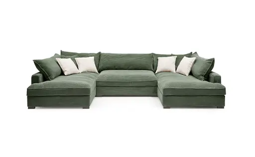 Wohnlandschaft - Longchair links, 2-Sitzer, Ecke rechts, Stoff, Grün