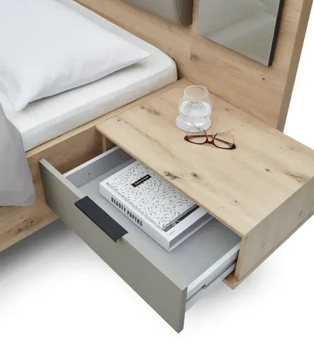 Bettanlage WANJA- Liegefläche ca. 180x200 cm, Eiche Dekor, Saharagrau