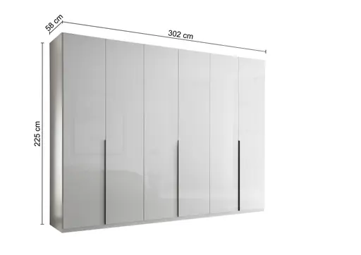 Drehtürenschrank- B ca. 300 cm, Weiß, Weiß Hochglanz