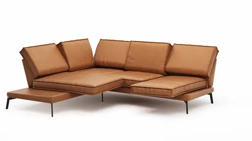 Ecksofa My -  Ecke links mit 2-Sitzer, Rückenlehne, Armlehne  verstellbar und Drehsitze, Leder, Cognac