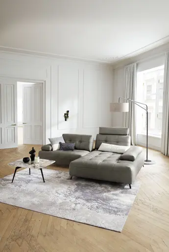 Ecksofa Comodo - Longchair Links, Stoff, Hellgrau