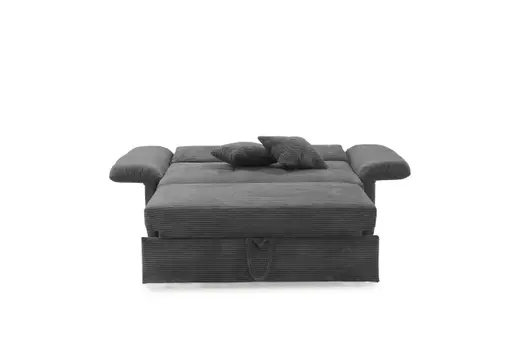 Sofa JORDEN - 1,5-Sitzer inkl. Schlaffunktion mit Bettkasten, verstellbare Armlehnen, Cord, Grau