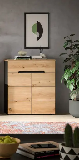 Kommode - B ca. 80 cm, Basalt grau, Artisan Eiche Nachbildung