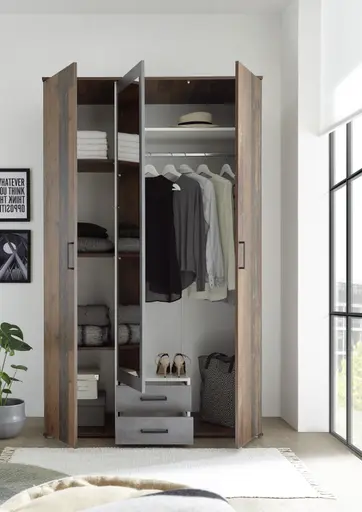 Drehtürenschrank- B ca. 120 cm, Vintage Dekor , Spiegel, Anthrazit