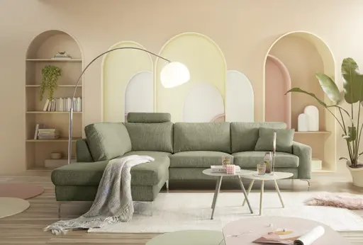 Ecksofa CALM 2.0 - Ecke rechts mit 2,5-Sitzer, Stoff, Dunkelgrün