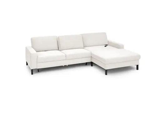 Ecksofa CALM MOVE 2.0 - 2,5-Sitzer mit Longchair rechts, Schlaffunktion, Feincord, Weiß
