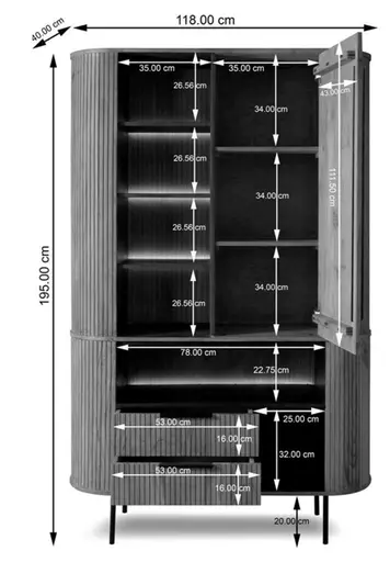 Highboard - mit Beleuchtung, B ca. 118 cm, Akazie massiv