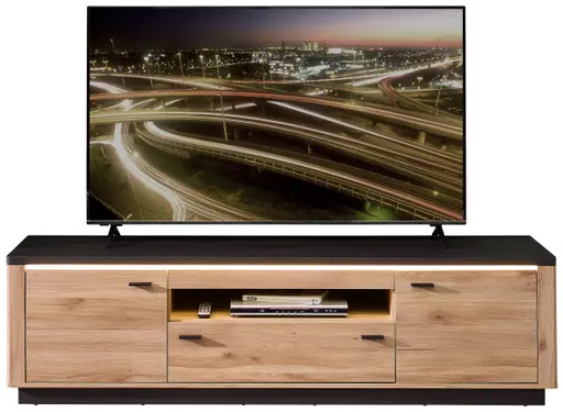 TV-Lowboard - mit Beleuchtung, B ca. 199 cm, Eiche Nachbildung, Eiche dunkel Nachbildung