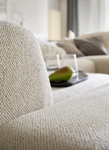 Ecksofa Caruso - Ecke links, 2-Sitzer, Longchair rechts, Stoff, Ecru