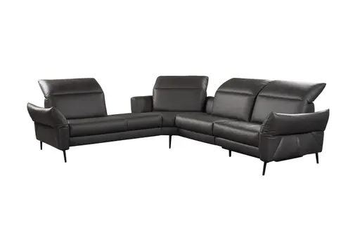 Ecksofa - 1-Sitzer mit Ecke rechts, Leder, Anthrazit