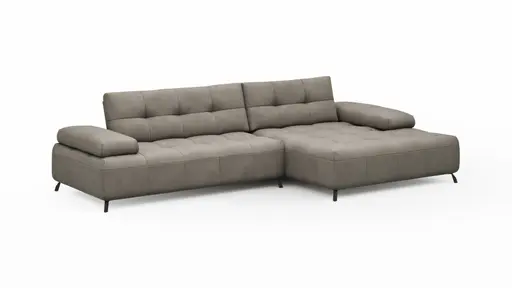 Ecksofa Comodo - 2-sitzer, Longchair rechts, Leder, Taupe