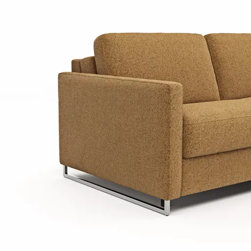 Sofa Nuoro - 2,5-Sitzer inkl. Schlaffunktion, Armlehne mit Kufe, Stoff, Cognac