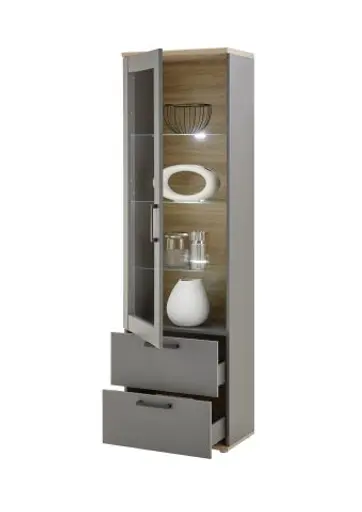 Vitrine - mit Beleuchtung, B ca. 60 cm, Grau, Artisan Eiche Nachbildung