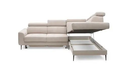 Ecksofa CHARIS - 2-Sitzer, Ecke rechts inkl. Schlaffunktion und Bettkasten, Microfaser, Sand