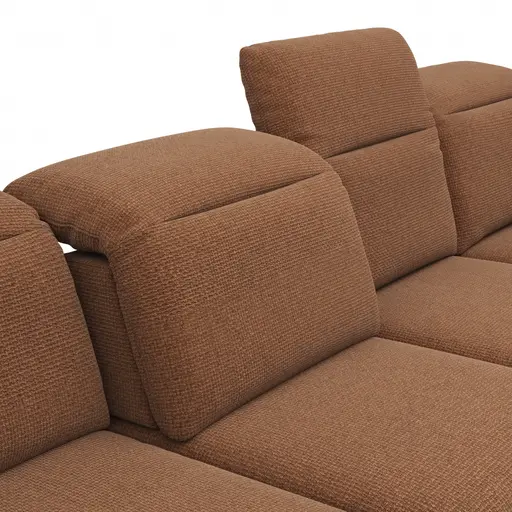 Wohnlandschaft Alegria - Longchair links mit 2,5-Sitzer und Ecke rechts inkl. Kopfteil/ Sitztiefe verstellbar, Stoff, Kurkuma