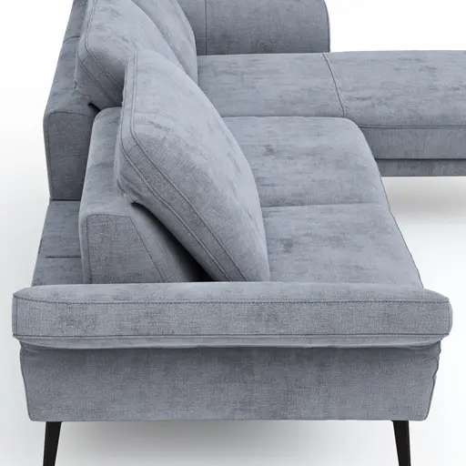 Ecksofa Estrela - 2,5-Sitzer mit Longchair rechts inkl. Rücken-/Armlehne/Sitztiefe verstellbar und Relaxfunktion (motorisch), Stoff, Grau