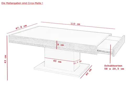 Couchtisch - LB ca. 110x68 cm, Kaschmir, Lindberg Eiche Nachbildung