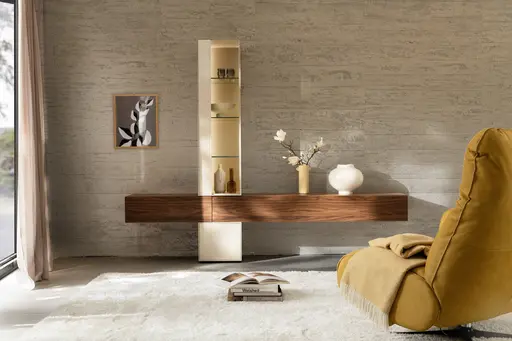 Wohnwand Colore - mit Beleuchtung, Lack, Kaschmir, Nussbaum