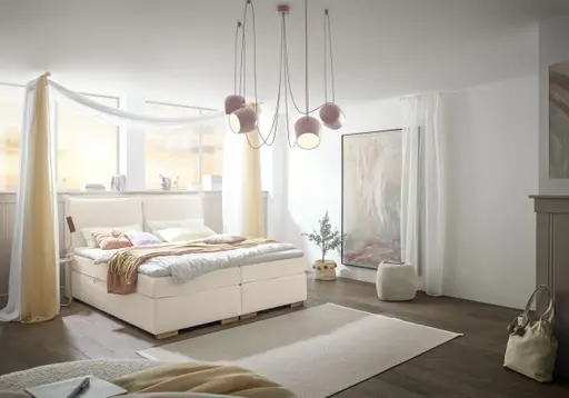 Boxspringbett SANDRIN A- Liegefläche ca. 200x200 cm, Stoff, Creme, inkl. Stauraum