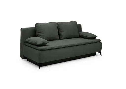 Sofa JANIN - 2-Sitzer, Schlaffunktion mit Bettkasten, Stoff, Dunkelgrün