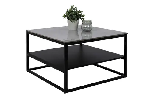 Couchtisch - LB ca. 70x70 cm, Marmoroptik grau, Schwarz