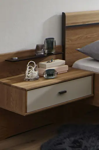 Nachttisch Lenoso - Eiche Nachbildung, Glas Champagner